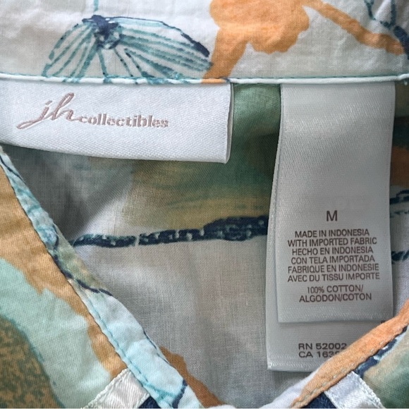 J.H. Collectibles Button Up Shirt Tropical Blue Orange Floral Size Medium - Picture 2 of 8